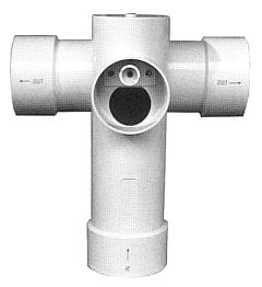 Flow director diverter valve tee splits effluent flow 50/50 or 100% to one side to allow part of leach field to go fallow