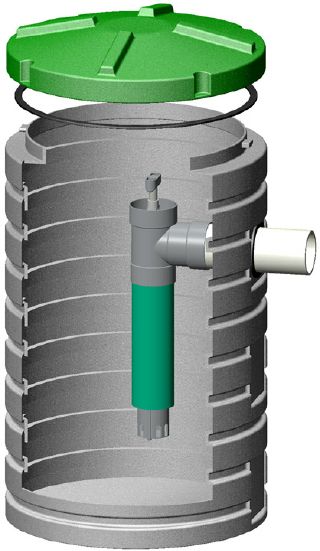 greywaterfilter Greywater settling basin cut-away with filter housing