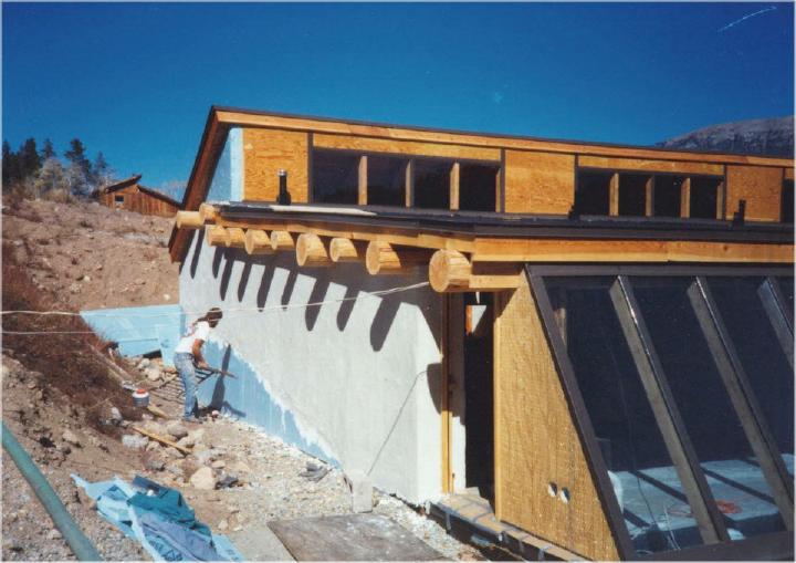 Exterior construction details featuring do-it-yourself SBC over foamboard insulation. Plus slope glass details.