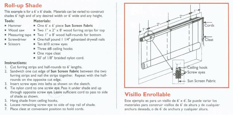 Left click for printable plans for a simple roll-up shade panel design that can be adapted for any project
