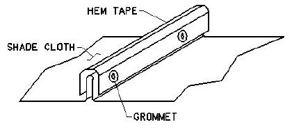 shade_pinch_pleat Grommeted pinch pleat detail for our custom sized knit shade panels atop pergola or patio trellis