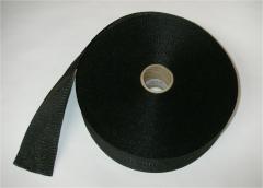 Solid black hem tape batten webbing for sewn reinforced edge perimeter hems on knit shade fabric