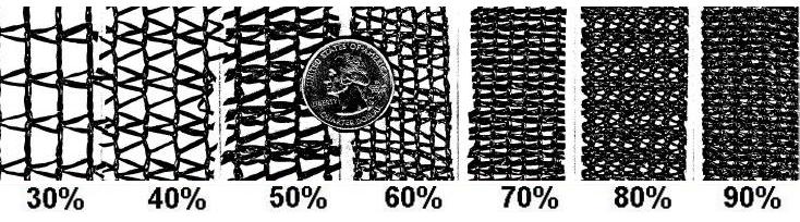 shadeclothsamplesD Black 30%, 40%, 50%, 60%, 70%, 80% and 90% knit density custom size outdoor knitted shade fabric tarps and shade panels
