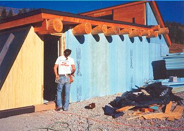 Sleepers are covered with at least four inches of EPS foamboard, anchored to the sleepers and glued in place