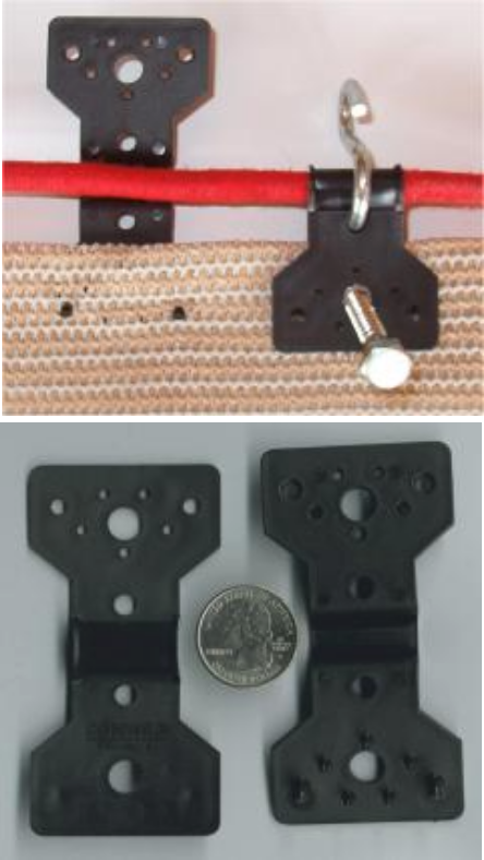 Commercial quality, heavy-duty UV stabilized locking clip fasteners to attach fabric on cable, fence, rope, or screws