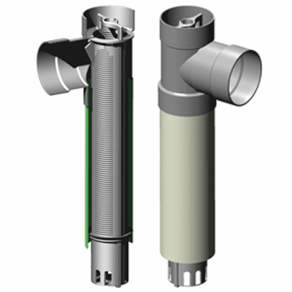 NSF standard #46 septic tank sieve filter as pictured in cut-away outlet tee. Never ever needs to be replaced.