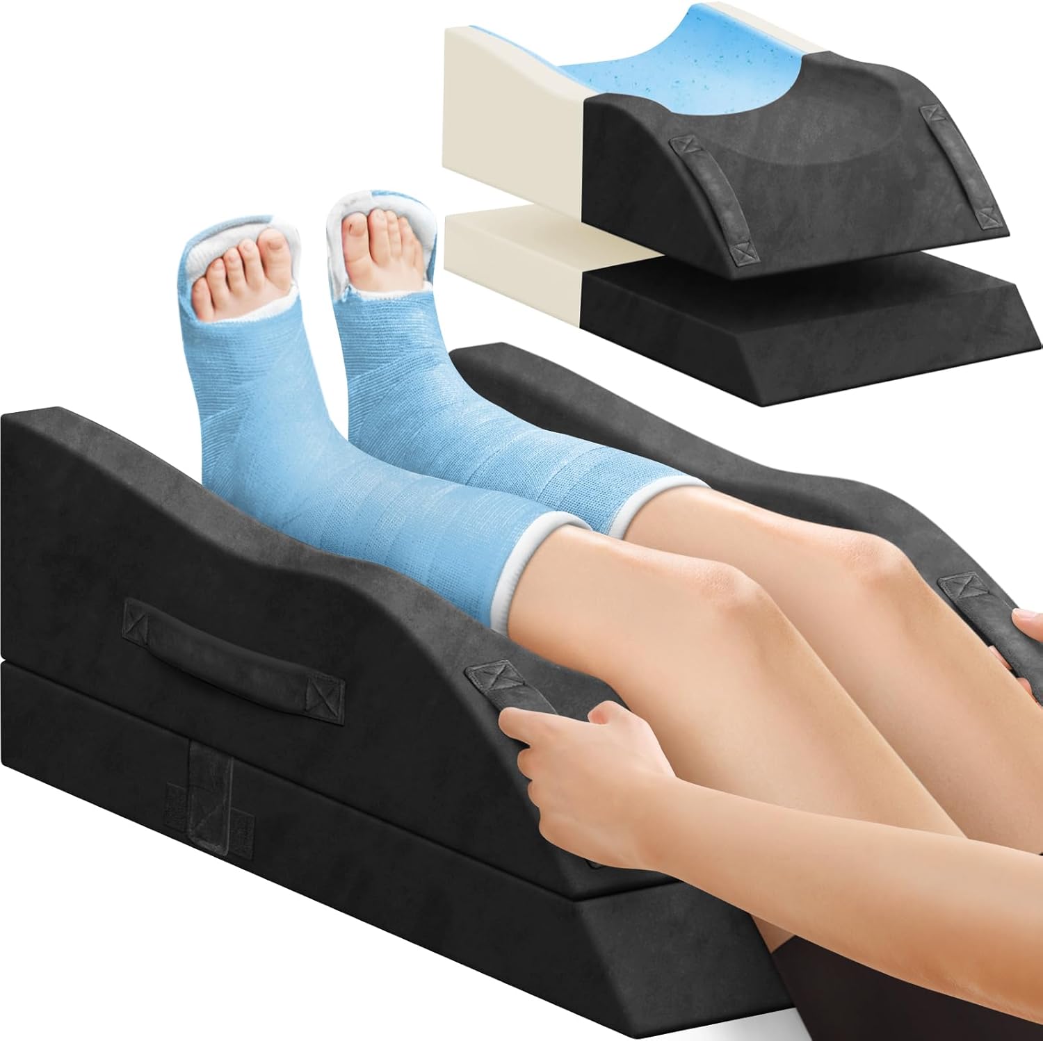 Two-piece double-leg elevation pillow for knee replaement surgery recovery