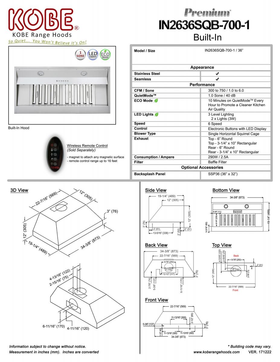 Kobe IN2630SQB7002 and IN2636SQB7001 builtinto insert